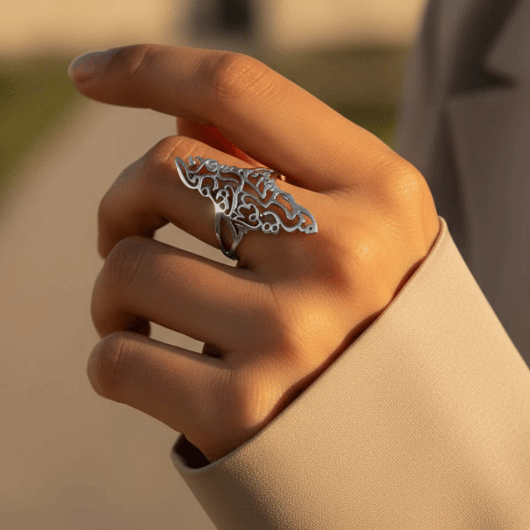 Noor Palestine Calligraphy Map Ring