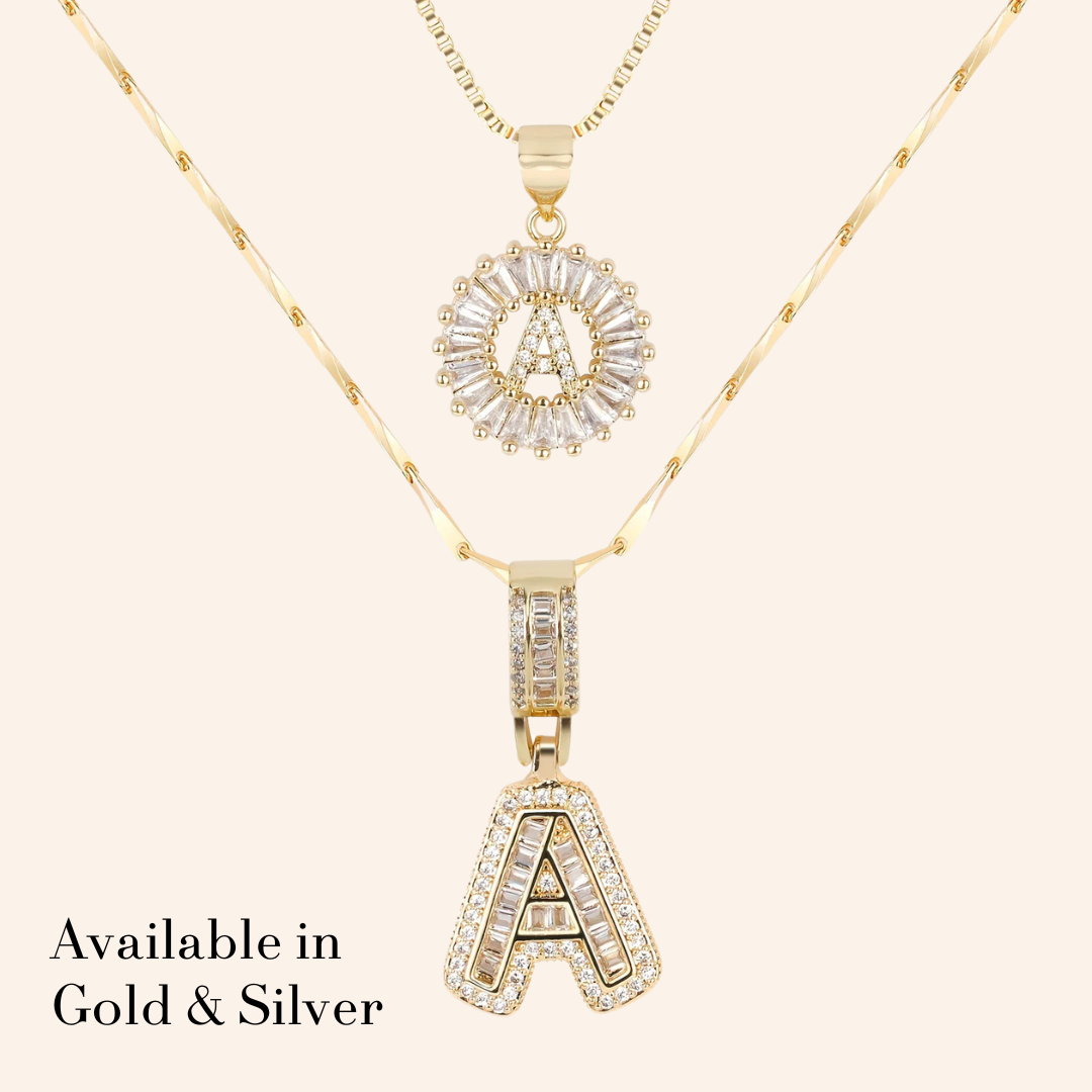2pc 14k Diamond Letter Initial Necklaces